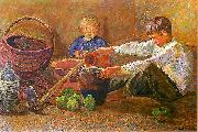 Zygmunt Waliszewski Boys and still life oil painting on canvas